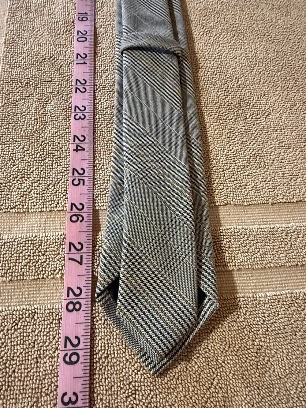 Express Men's Tie Gray Tan Black Glen Plaid Check Narrow Minimalist Corporate